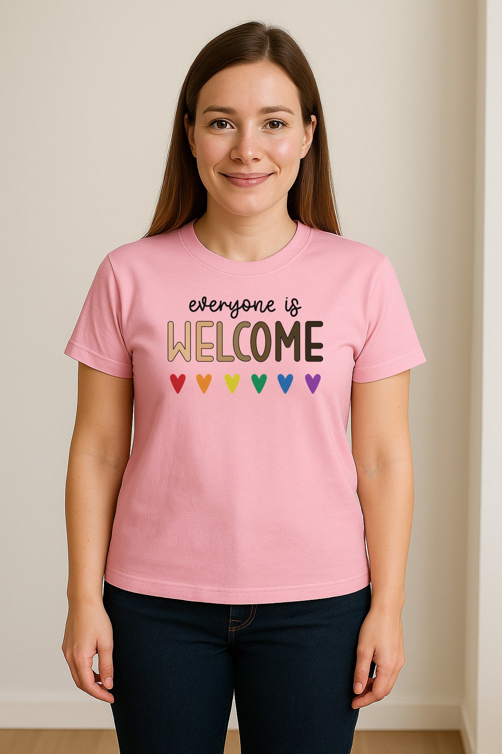 Everyone Is Welcome T-Shirt, Inclusive Heart Graphic Teacher Gift for Equality and Community