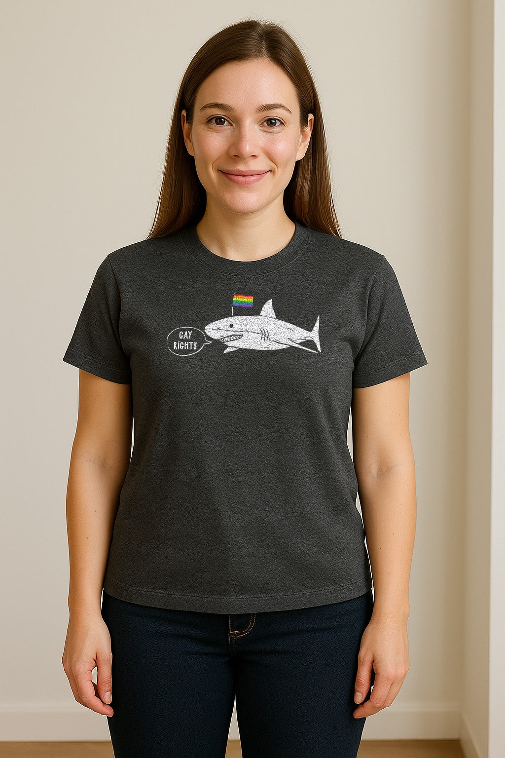 Shark Pride T-Shirt, Gay Rights Rainbow Flag Graphic for LGBTQ Equality Celebrations