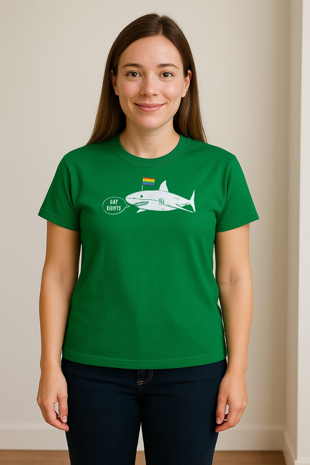 Shark Pride T-Shirt, Gay Rights Rainbow Flag Graphic for LGBTQ Equality Celebrations
