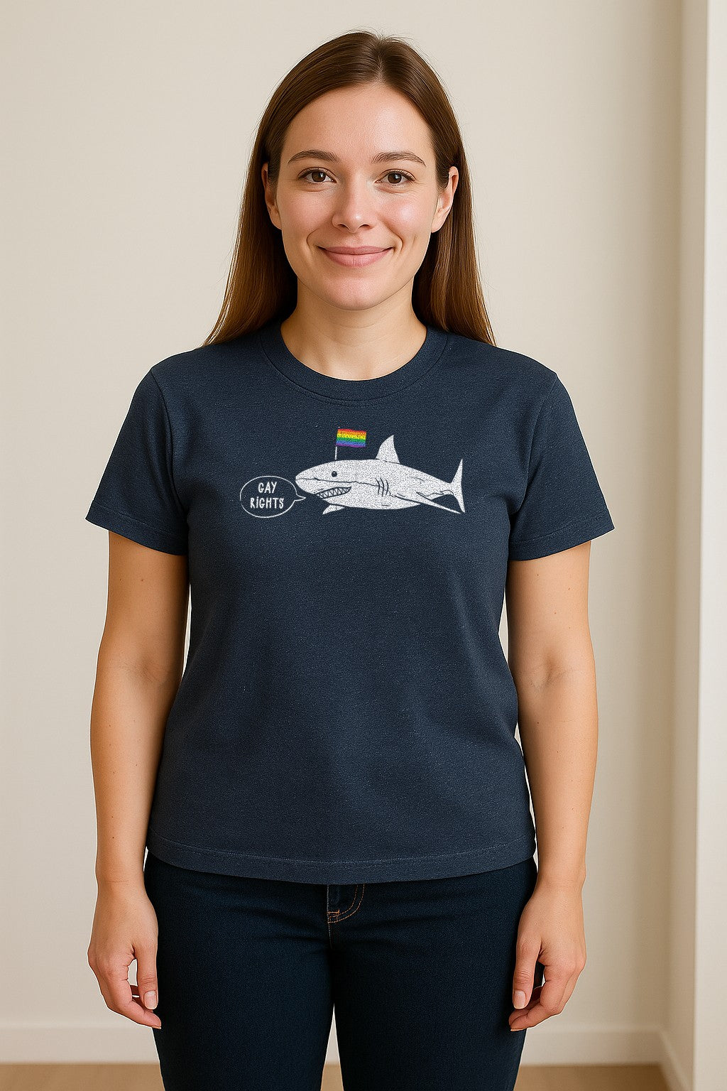 Shark Pride T-Shirt, Gay Rights Rainbow Flag Graphic for LGBTQ Equality Celebrations