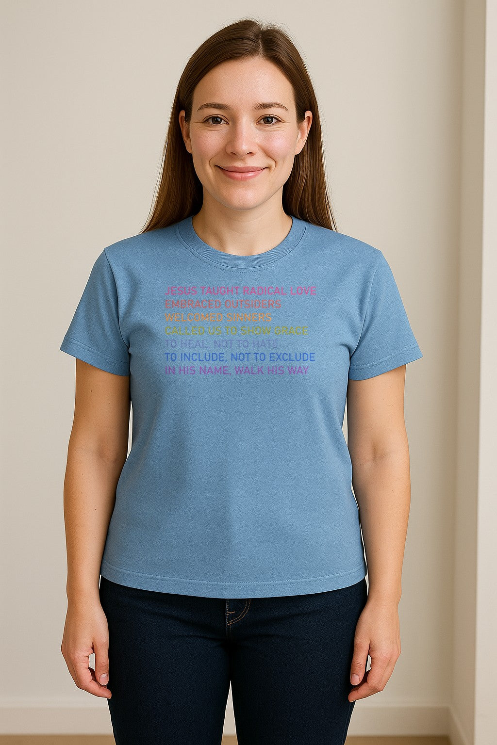 Jesus Taught Radical Love Christian T-Shirt, Inclusive Faith Message in Rainbow Lettering