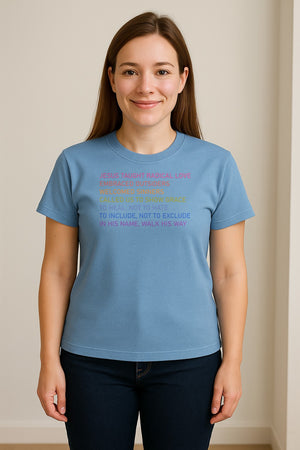 Jesus Taught Radical Love Christian T-Shirt, Inclusive Faith Message in Rainbow Lettering
