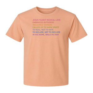Jesus Taught Radical Love Christian T-Shirt, Inclusive Faith Message in Rainbow Lettering