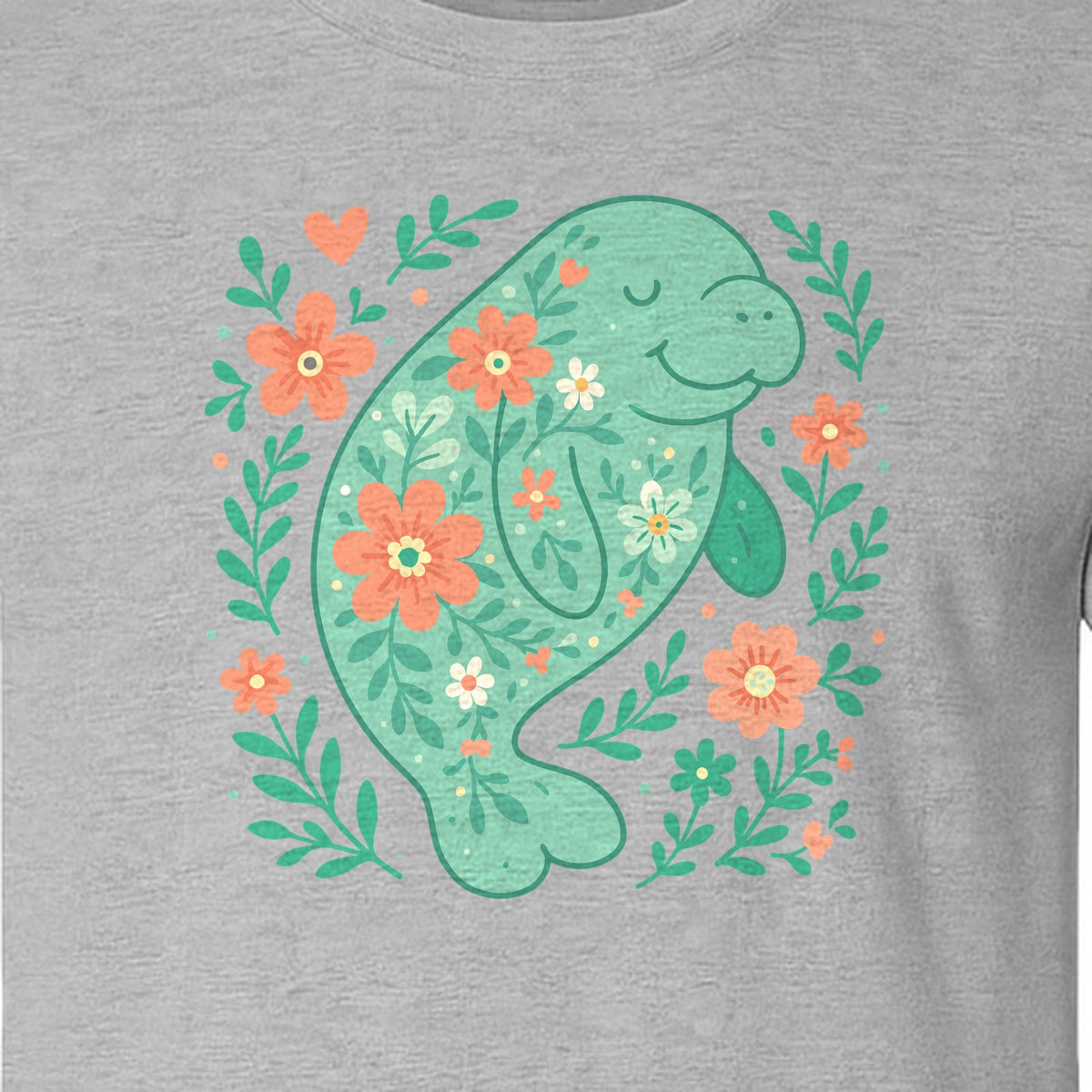 Manatee T-Shirt, Floral Sea Cow Graphic for Beach Lovers and Summer Vacations