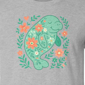 Manatee T-Shirt, Floral Sea Cow Graphic for Beach Lovers and Summer Vacations
