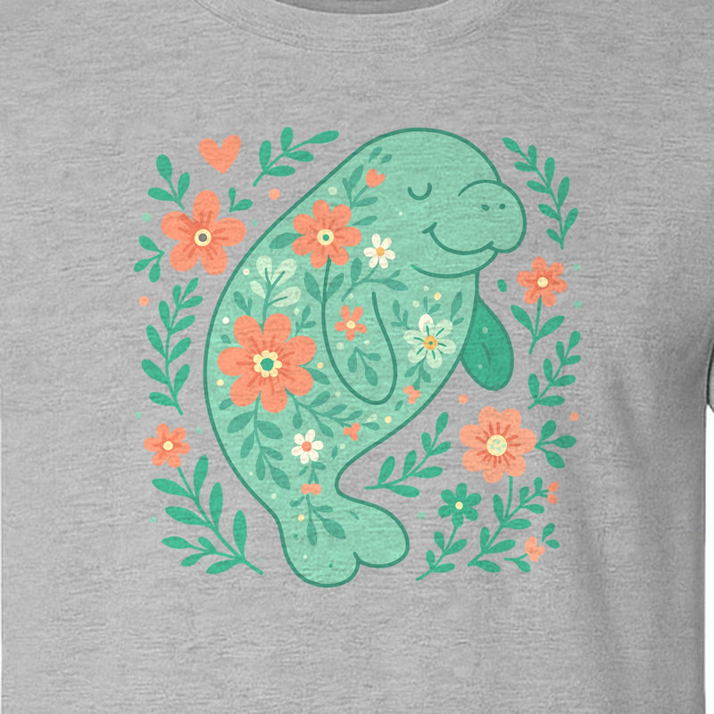 Manatee T-Shirt, Floral Sea Cow Graphic for Beach Lovers and Summer Vacations