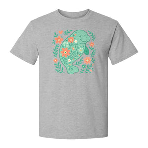 Manatee T-Shirt, Floral Sea Cow Graphic for Beach Lovers and Summer Vacations