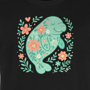 Manatee T-Shirt, Floral Sea Cow Graphic for Beach Lovers and Summer Vacations