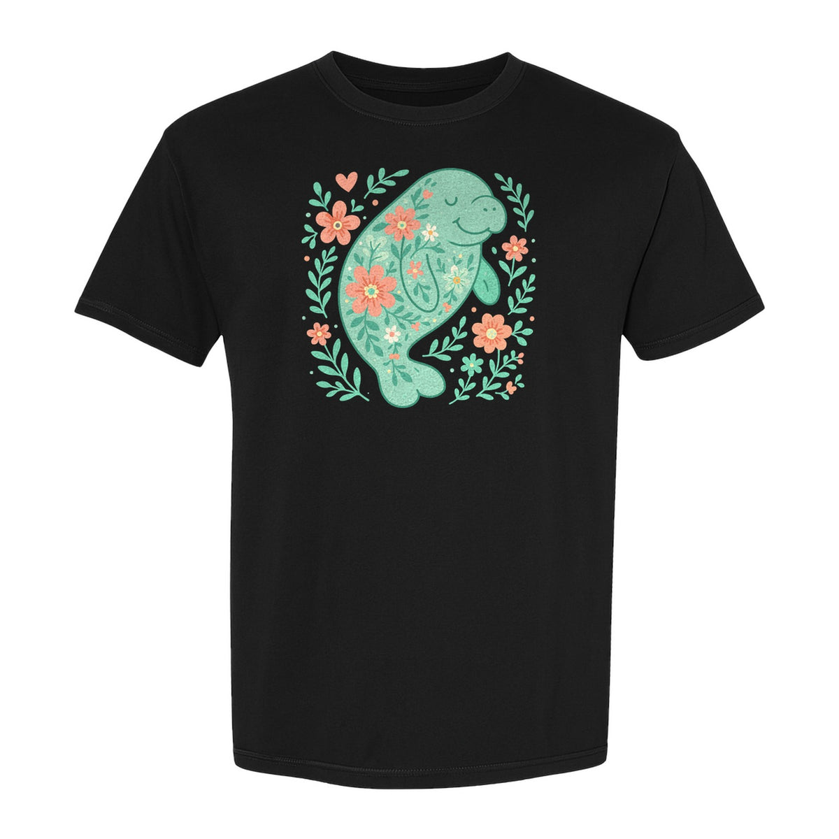 Manatee T-Shirt, Floral Sea Cow Graphic for Beach Lovers and Summer Vacations