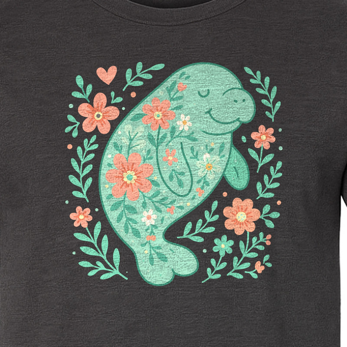 Manatee T-Shirt, Floral Sea Cow Graphic for Beach Lovers and Summer Vacations