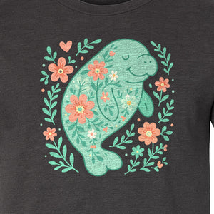 Manatee T-Shirt, Floral Sea Cow Graphic for Beach Lovers and Summer Vacations