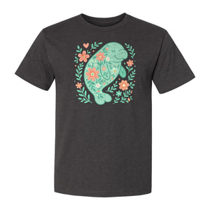 Manatee T-Shirt, Floral Sea Cow Graphic for Beach Lovers and Summer Vacations