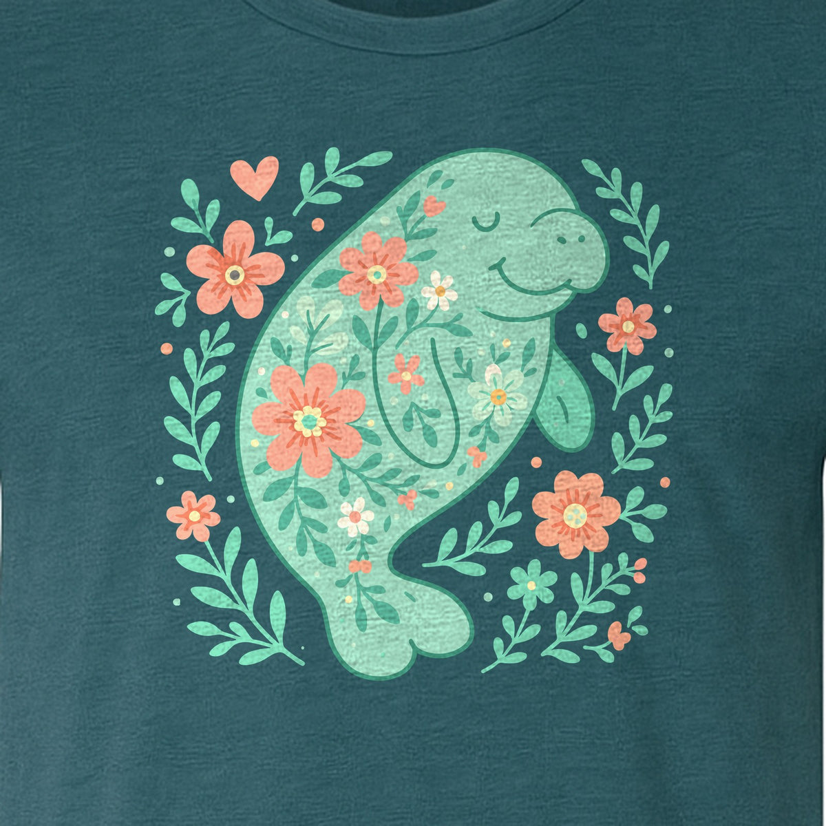 Manatee T-Shirt, Floral Sea Cow Graphic for Beach Lovers and Summer Vacations