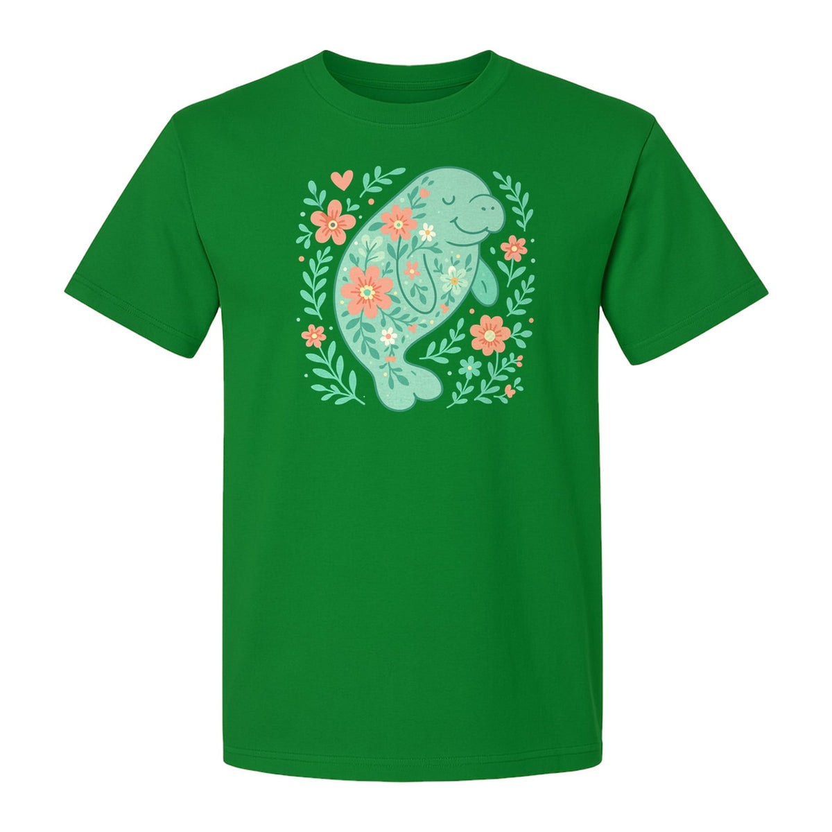 Manatee T-Shirt, Floral Sea Cow Graphic for Beach Lovers and Summer Vacations