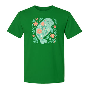 Manatee T-Shirt, Floral Sea Cow Graphic for Beach Lovers and Summer Vacations