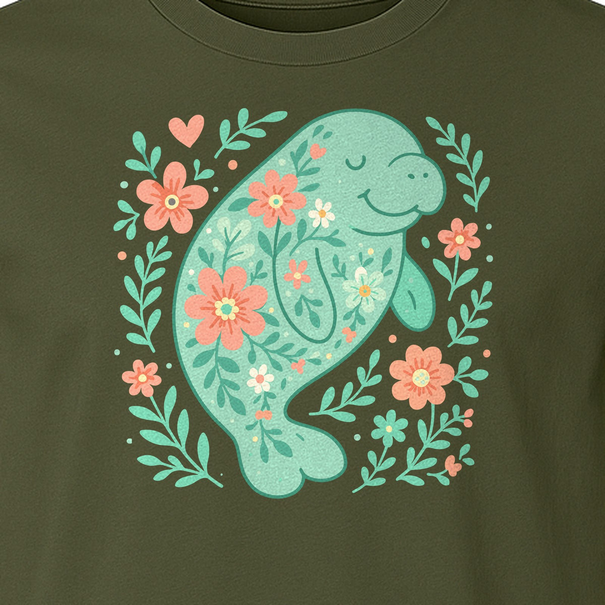 Manatee T-Shirt, Floral Sea Cow Graphic for Beach Lovers and Summer Vacations
