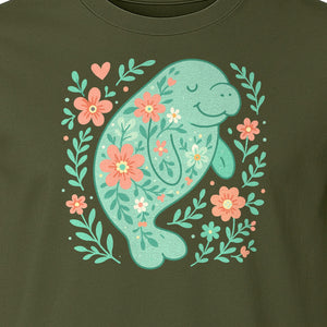 Manatee T-Shirt, Floral Sea Cow Graphic for Beach Lovers and Summer Vacations