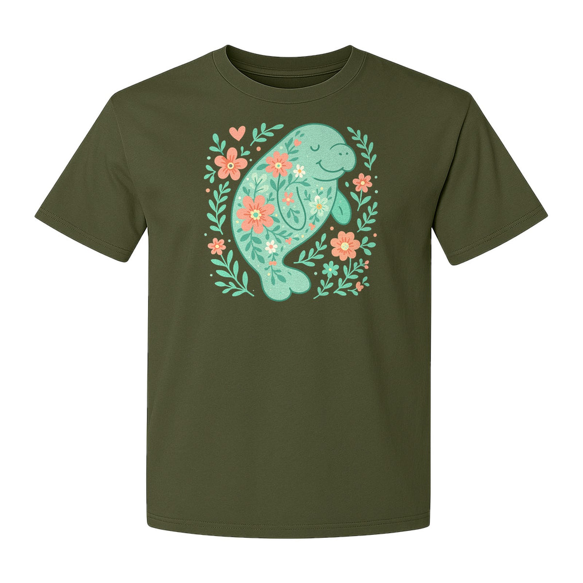Manatee T-Shirt, Floral Sea Cow Graphic for Beach Lovers and Summer Vacations