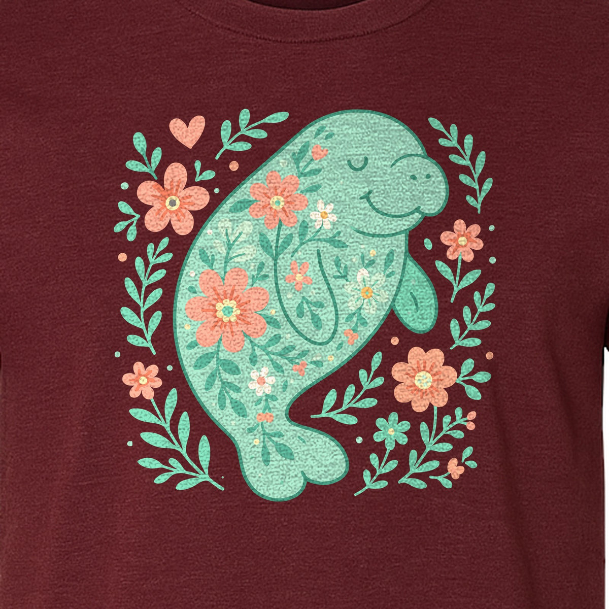 Manatee T-Shirt, Floral Sea Cow Graphic for Beach Lovers and Summer Vacations