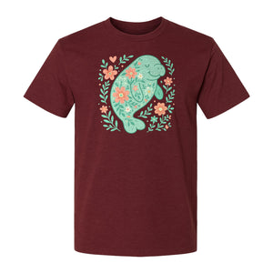 Manatee T-Shirt, Floral Sea Cow Graphic for Beach Lovers and Summer Vacations