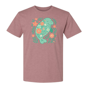 Manatee T-Shirt, Floral Sea Cow Graphic for Beach Lovers and Summer Vacations