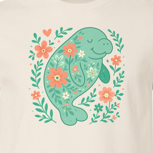 Manatee T-Shirt, Floral Sea Cow Graphic for Beach Lovers and Summer Vacations