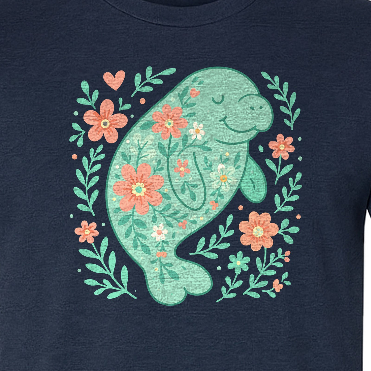 Manatee T-Shirt, Floral Sea Cow Graphic for Beach Lovers and Summer Vacations