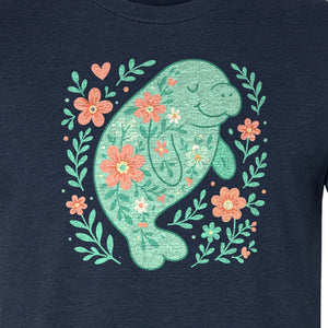 Manatee T-Shirt, Floral Sea Cow Graphic for Beach Lovers and Summer Vacations