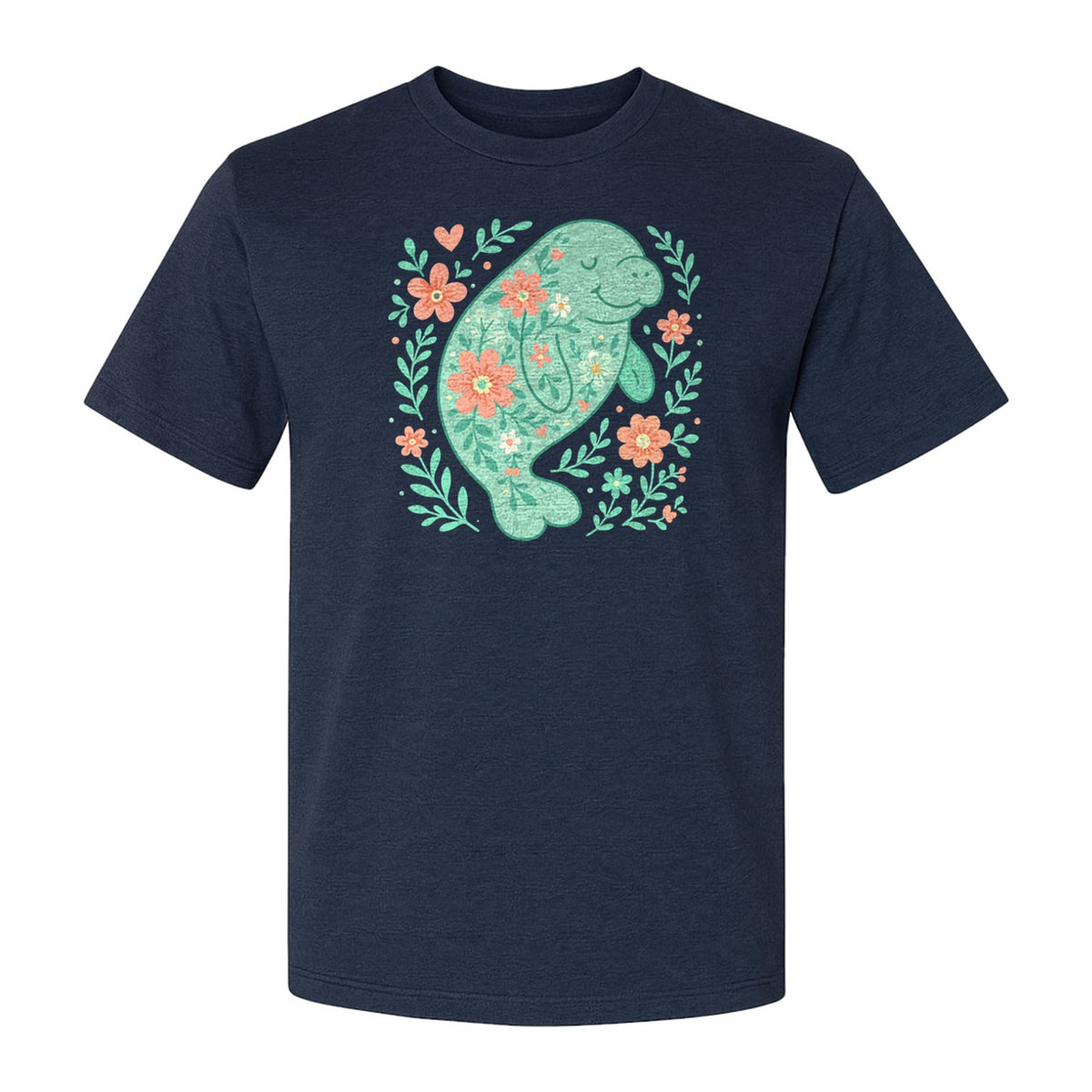 Manatee T-Shirt, Floral Sea Cow Graphic for Beach Lovers and Summer Vacations