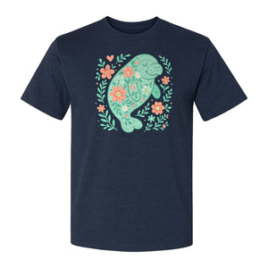 Manatee T-Shirt, Floral Sea Cow Graphic for Beach Lovers and Summer Vacations