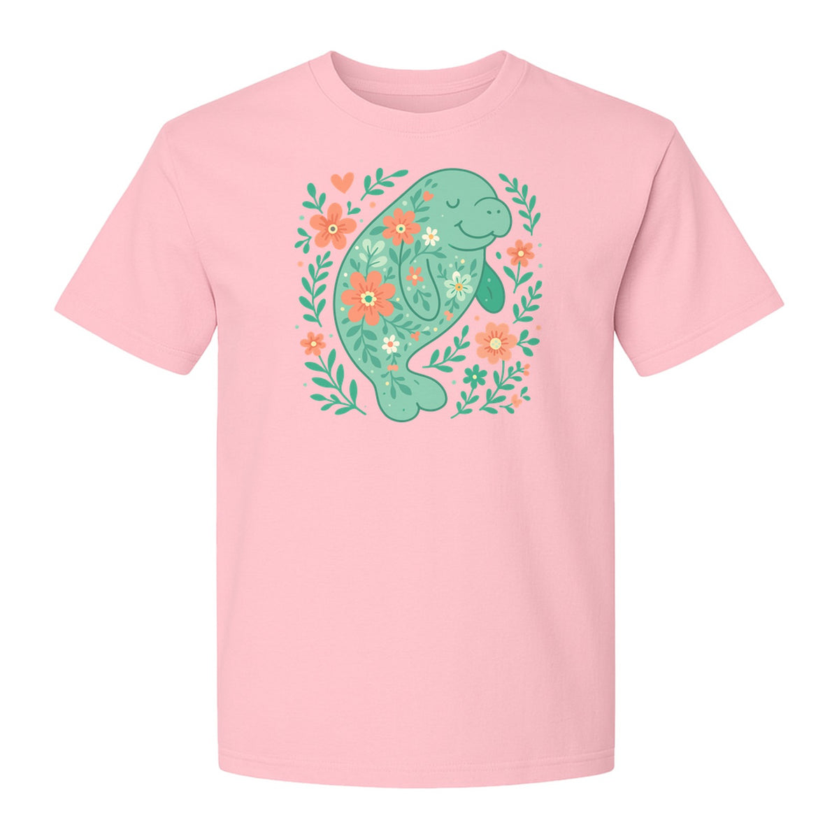 Manatee T-Shirt, Floral Sea Cow Graphic for Beach Lovers and Summer Vacations
