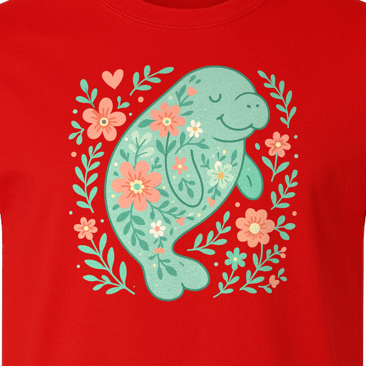 Manatee T-Shirt, Floral Sea Cow Graphic for Beach Lovers and Summer Vacations