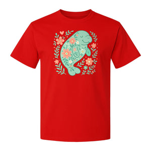 Manatee T-Shirt, Floral Sea Cow Graphic for Beach Lovers and Summer Vacations