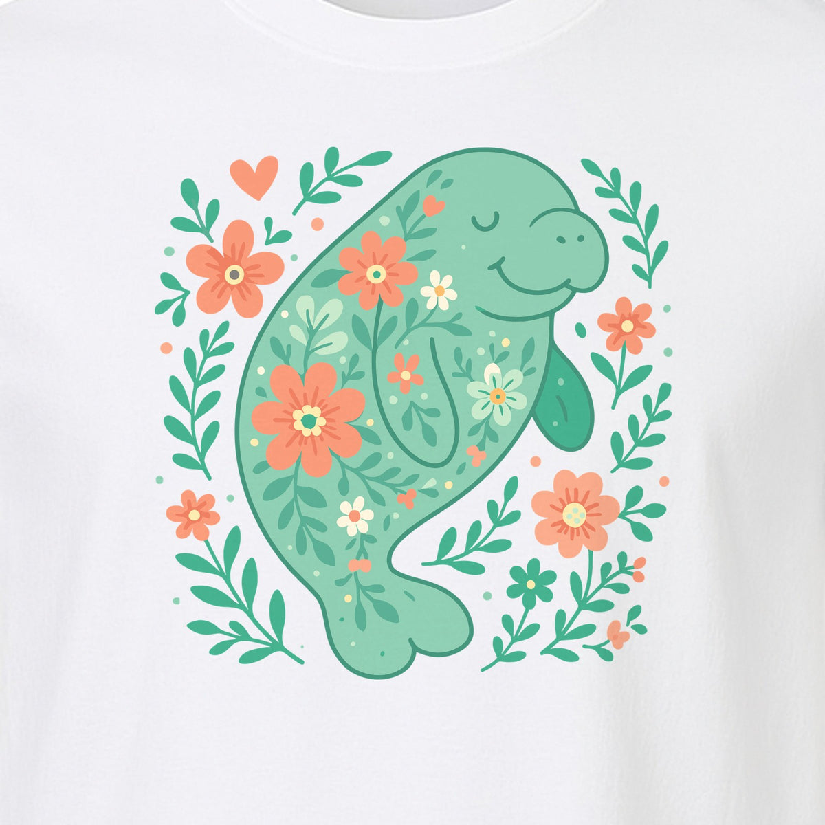 Manatee T-Shirt, Floral Sea Cow Graphic for Beach Lovers and Summer Vacations