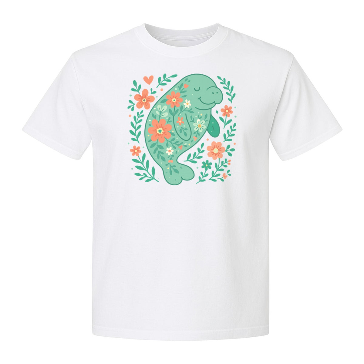 Manatee T-Shirt, Floral Sea Cow Graphic for Beach Lovers and Summer Vacations
