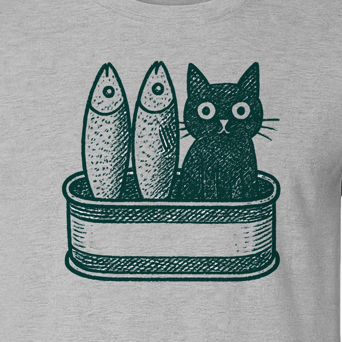 Cat T-Shirt with Sardines Tin Illustration, Funny Coastal Design for Kitty Lovers and Fish Fans