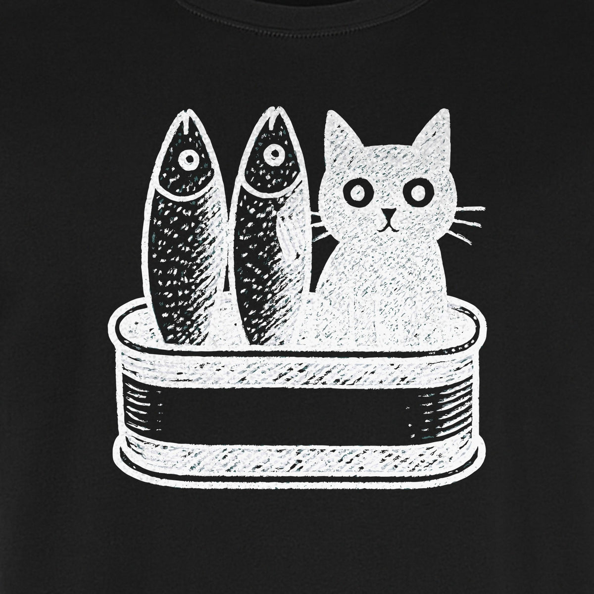 Cat T-Shirt with Sardines Tin Illustration, Funny Coastal Design for Kitty Lovers and Fish Fans