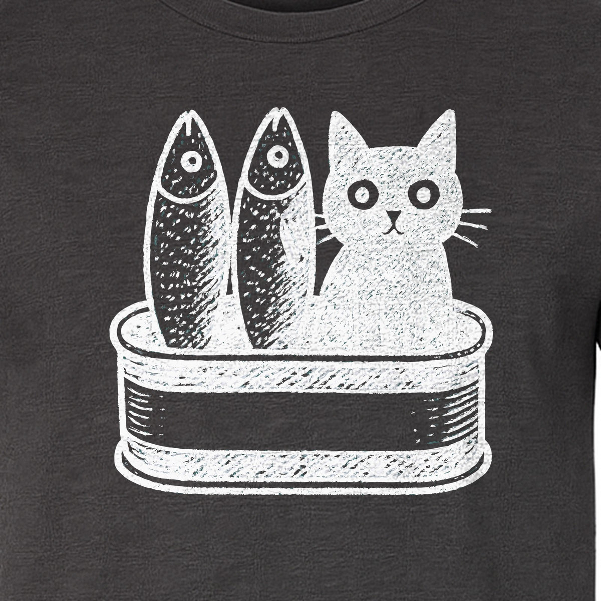 Cat T-Shirt with Sardines Tin Illustration, Funny Coastal Design for Kitty Lovers and Fish Fans