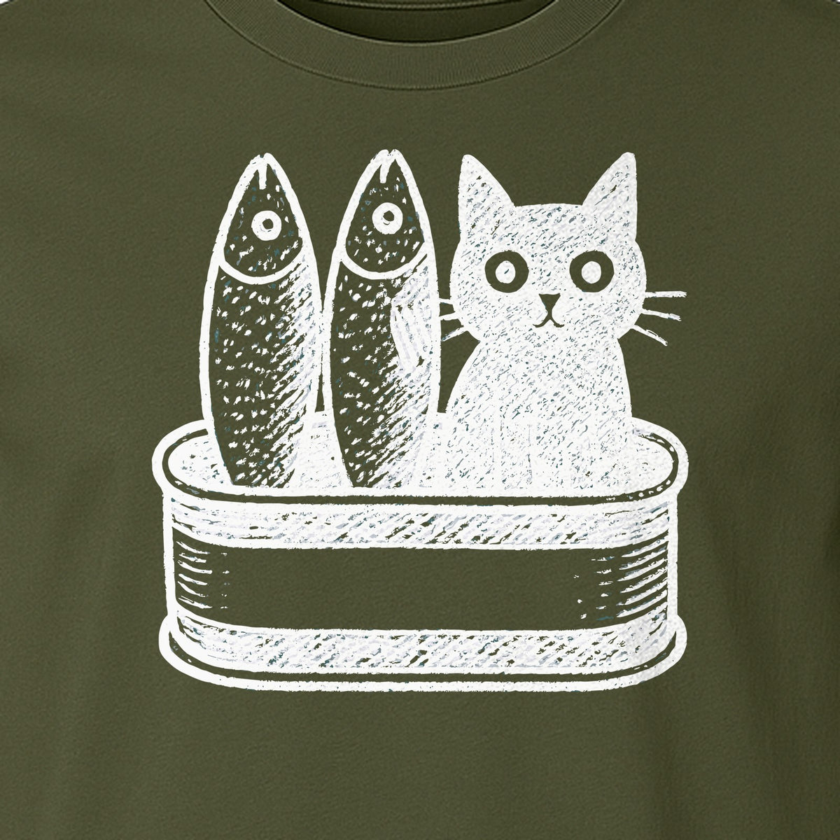 Cat T-Shirt with Sardines Tin Illustration, Funny Coastal Design for Kitty Lovers and Fish Fans