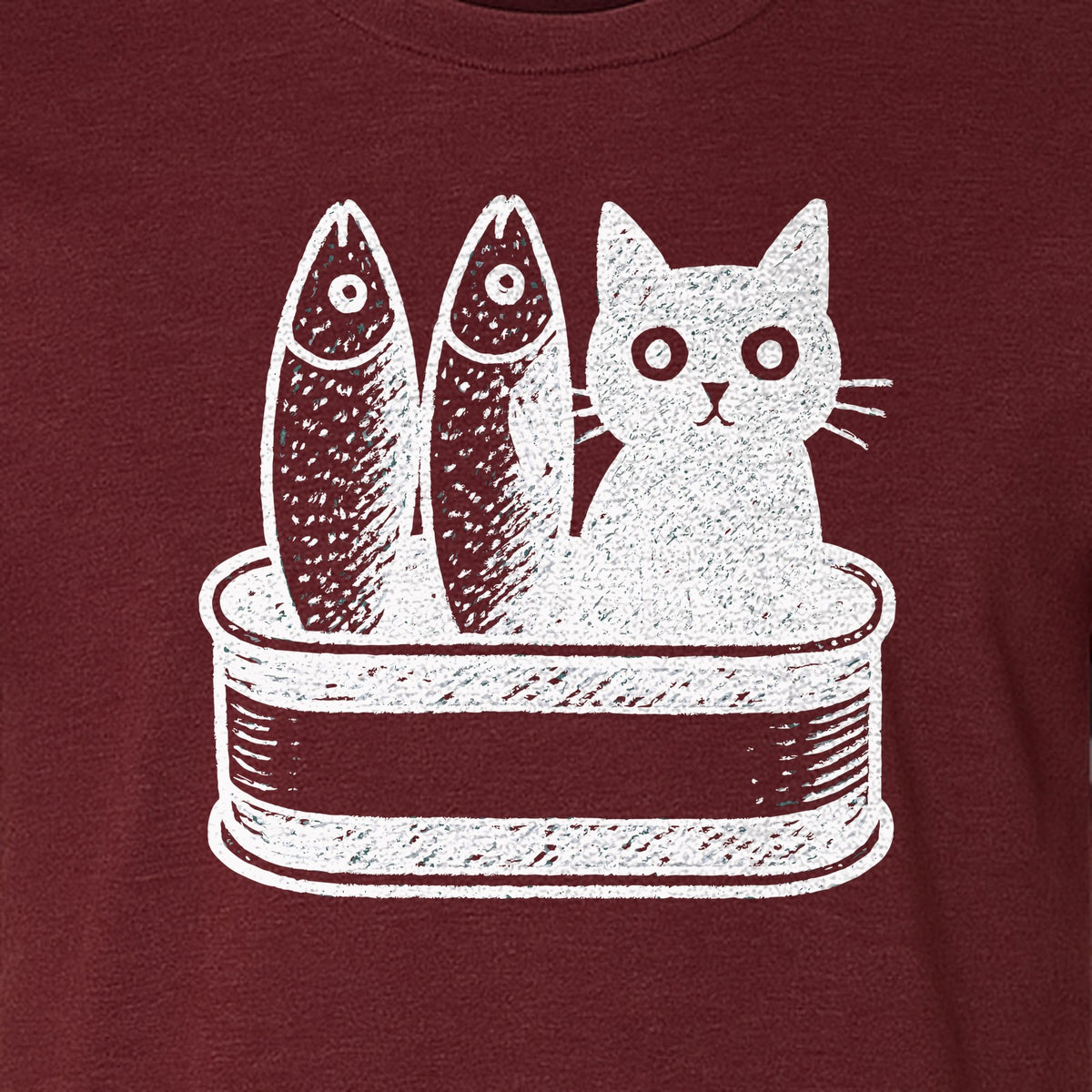 Cat T-Shirt with Sardines Tin Illustration, Funny Coastal Design for Kitty Lovers and Fish Fans