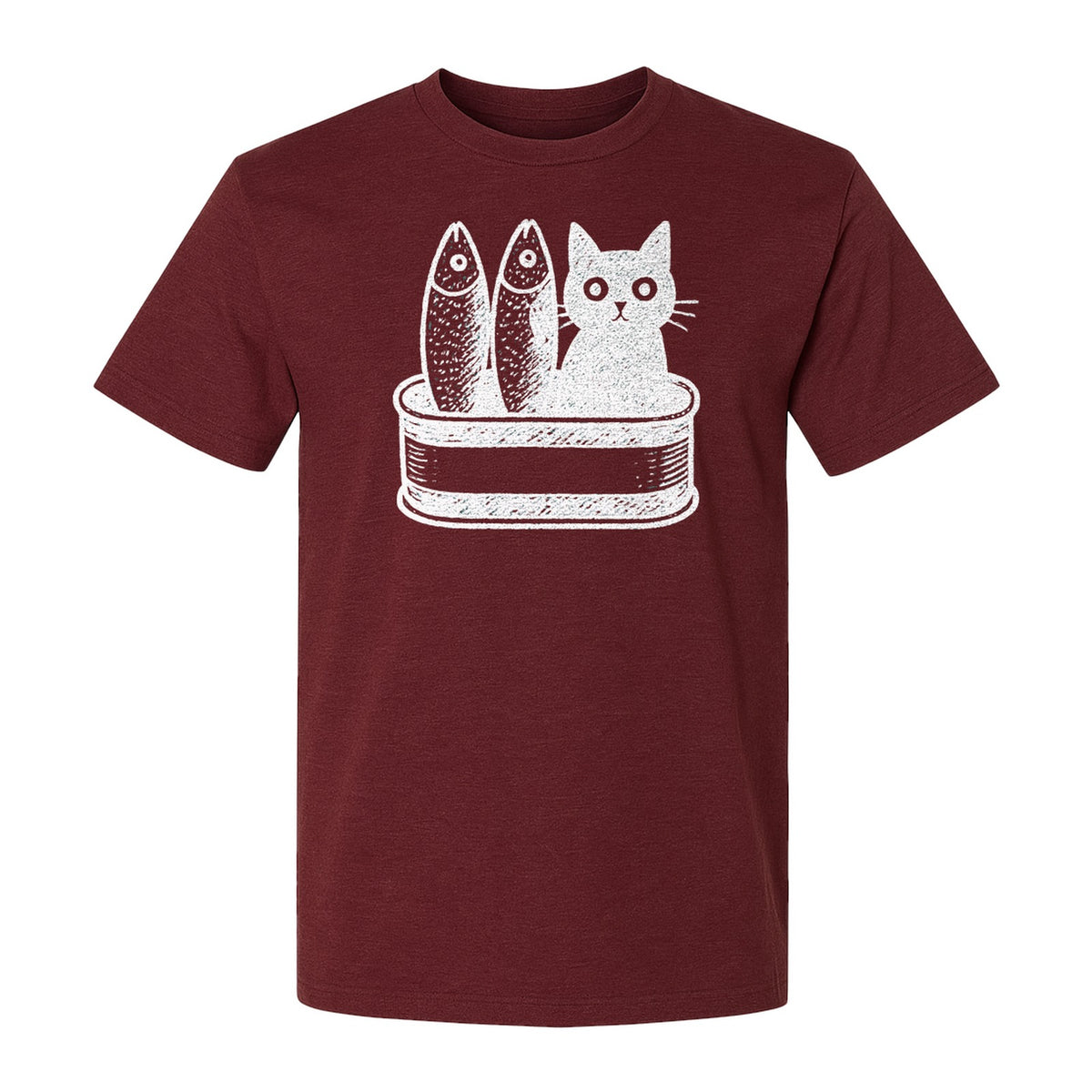 Cat T-Shirt with Sardines Tin Illustration, Funny Coastal Design for Kitty Lovers and Fish Fans