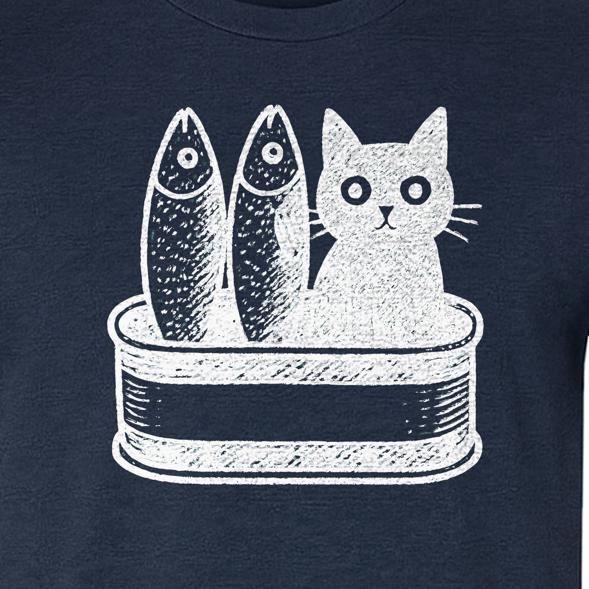 Cat T-Shirt with Sardines Tin Illustration, Funny Coastal Design for Kitty Lovers and Fish Fans