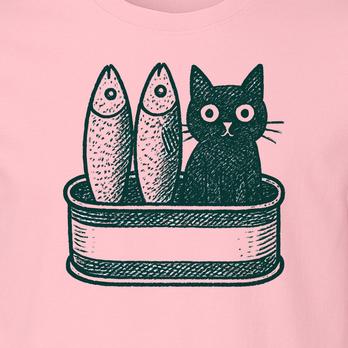 Cat T-Shirt with Sardines Tin Illustration, Funny Coastal Design for Kitty Lovers and Fish Fans