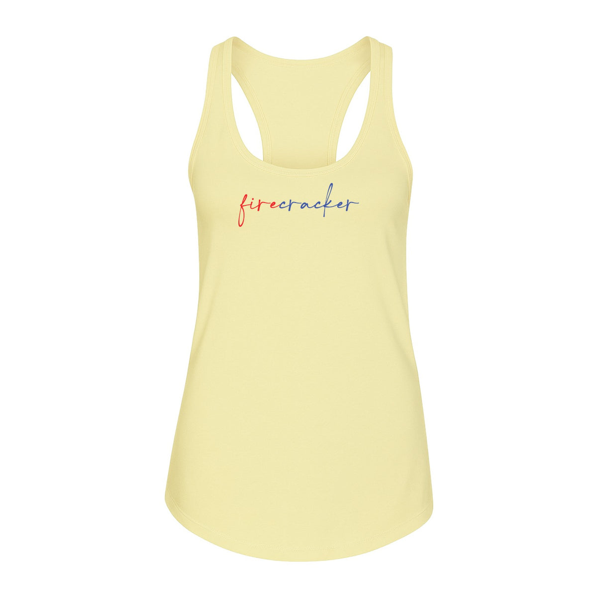 Firecracker Women's Racerback Tank Top, Red White and Blue Script Patriotic Fourth of July Design