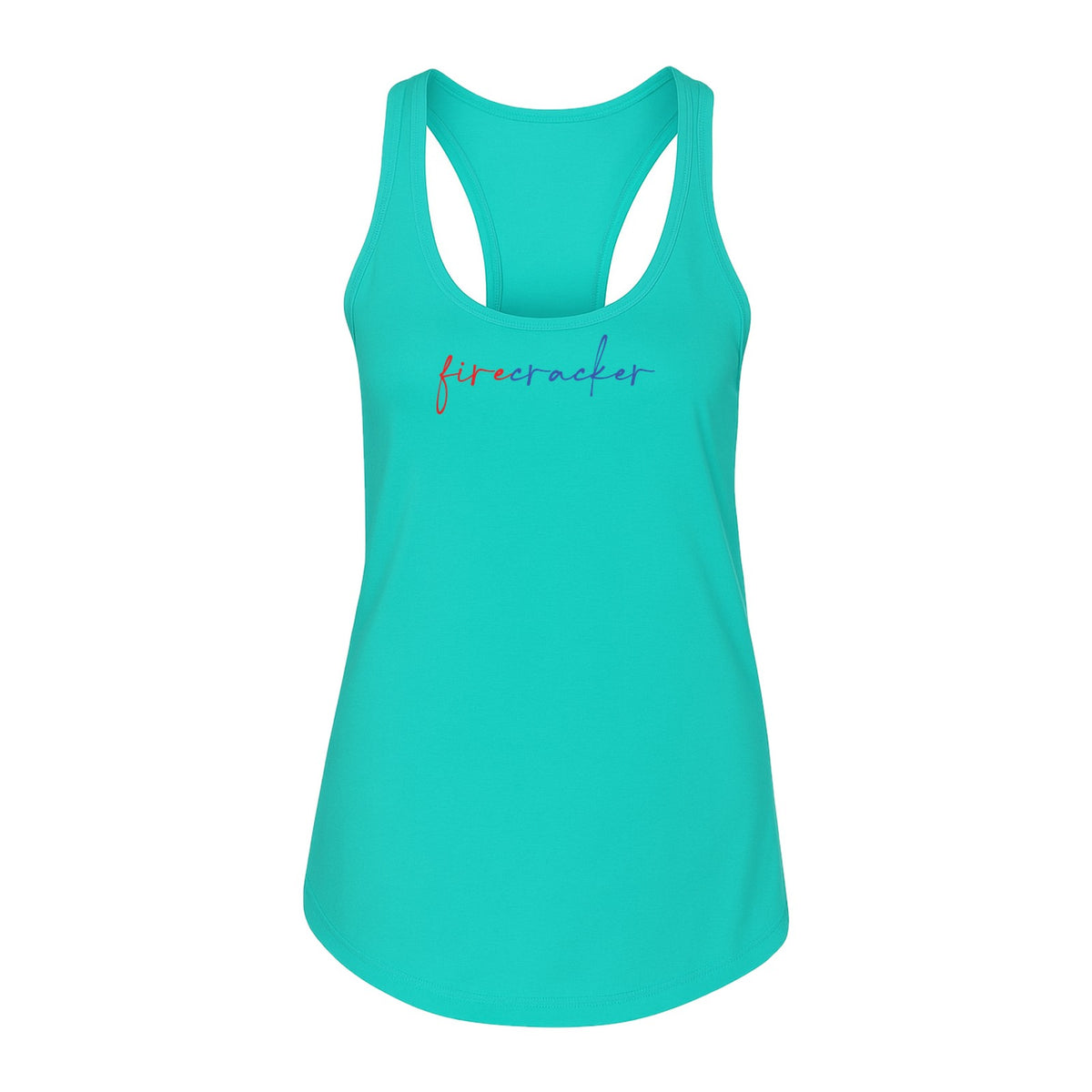 Firecracker Women's Racerback Tank Top, Red White and Blue Script Patriotic Fourth of July Design