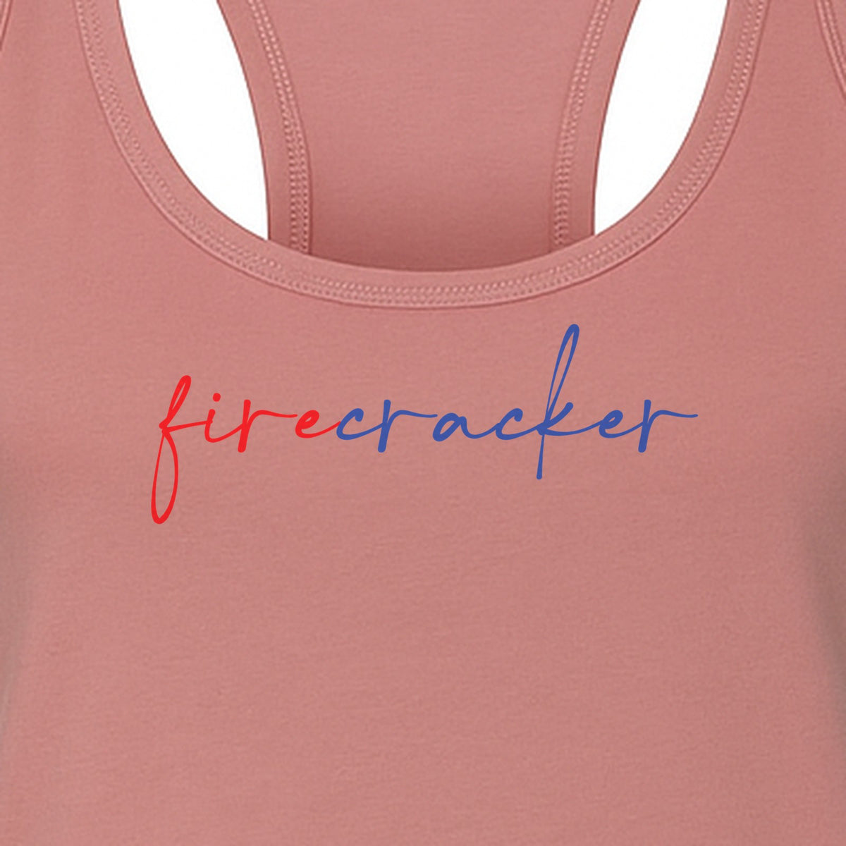 Firecracker Women's Racerback Tank Top, Red White and Blue Script Patriotic Fourth of July Design