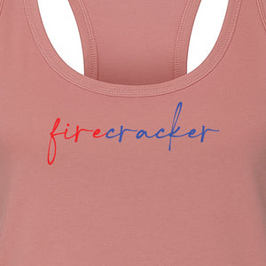 Firecracker Women's Racerback Tank Top, Red White and Blue Script Patriotic Fourth of July Design