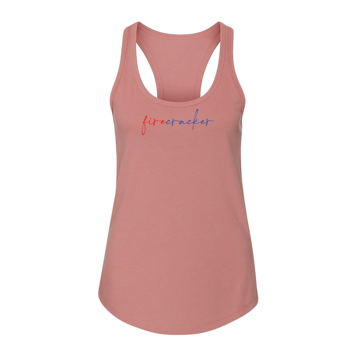 Firecracker Women's Racerback Tank Top, Red White and Blue Script Patriotic Fourth of July Design