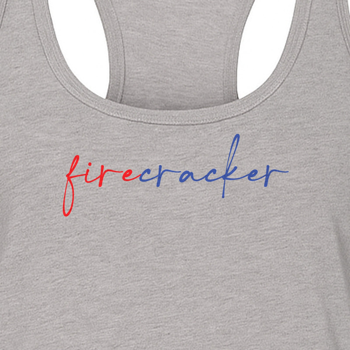 Firecracker Women's Racerback Tank Top, Red White and Blue Script Patriotic Fourth of July Design