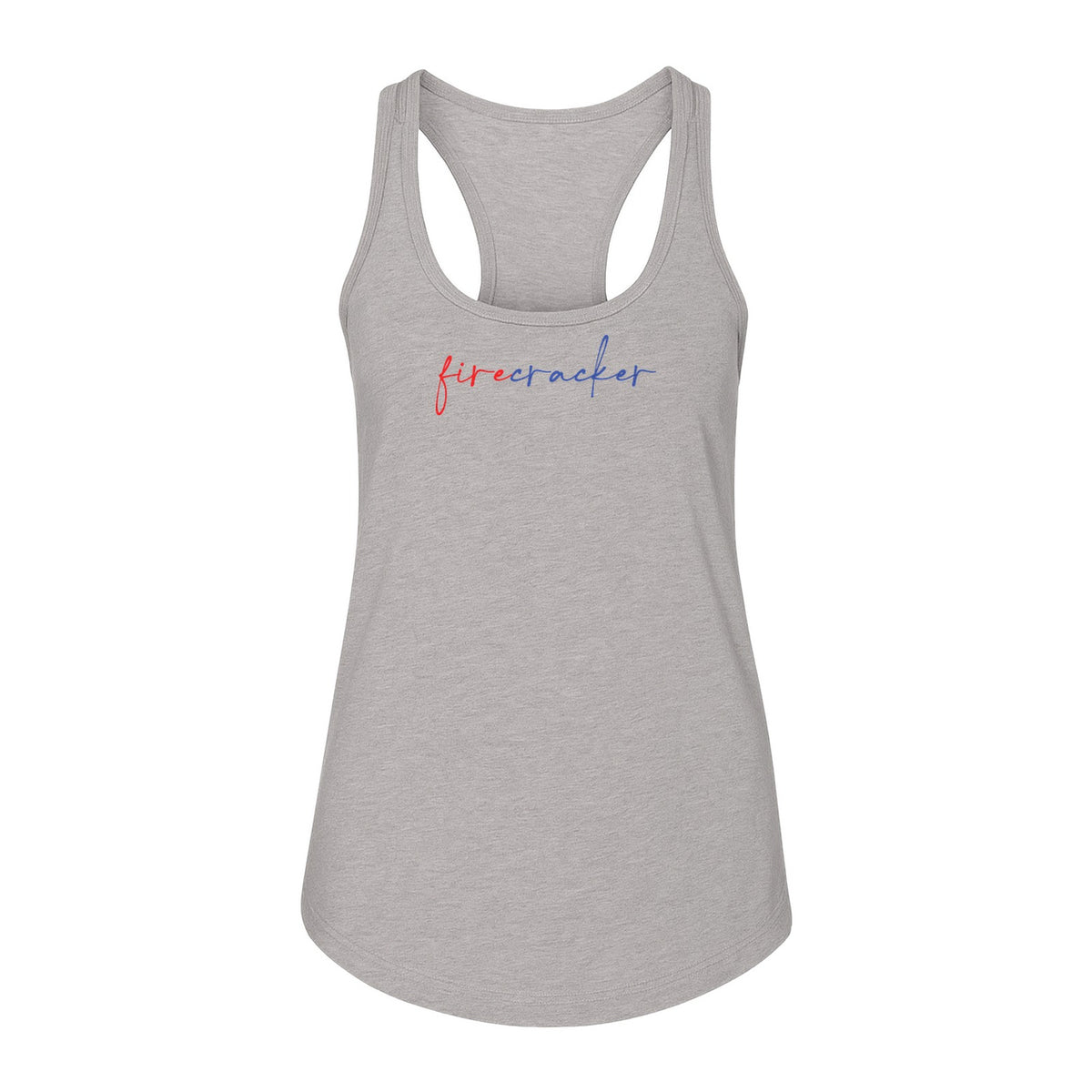 Firecracker Women's Racerback Tank Top, Red White and Blue Script Patriotic Fourth of July Design